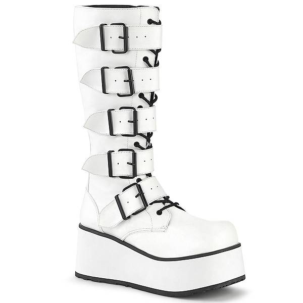 Demonia Women's Trashville-518 Knee High Platform Boots - White Vegan Leather D8137-06US Clearance